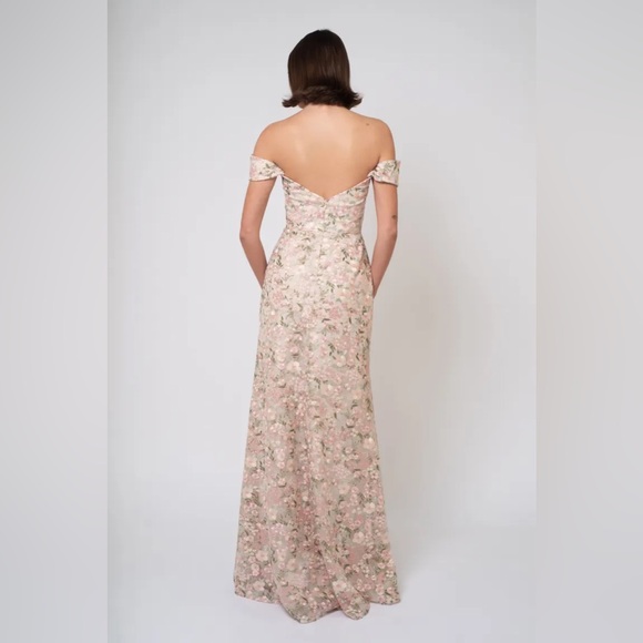 NEW - JENNY YOO - REINA OFF THE SHOULDER FLORAL DRESS- BLUSH - SIZE 14 - Picture 3 of 8
